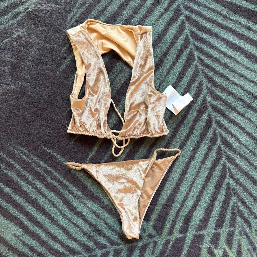 Frankie's Bikinis Gold Velvet Bikini Set